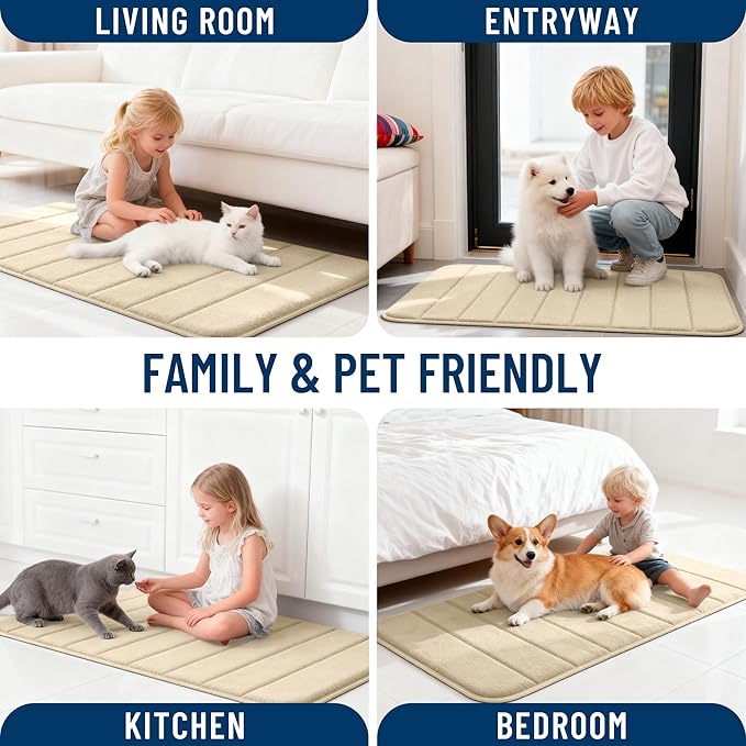 OLANLY Memory Foam Bath Mat 40x32, Super Soft Absorbent Bathroom Rugs, Quick Dry, Machine Washable Shower Floor Rugs, Bathmat Carpet, Bathroom Home Decor Accessories, Beige
