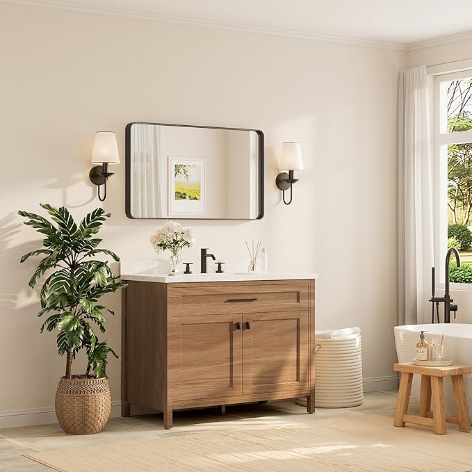 TETOTE Black Framed Bathroom Mirror, 40 x 24 Inch Matte Metal Frame Vanity