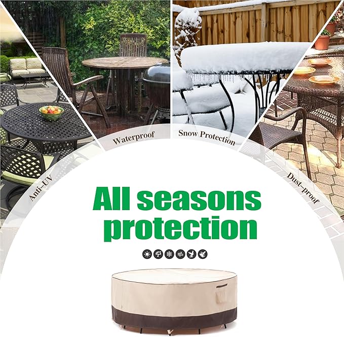 F&J Outdoors Patio Furniture Covers Waterproof UV Resistant Rip-stop Fabric Round Outdoor Furniture Covers, 84" Dia x 27.5" H