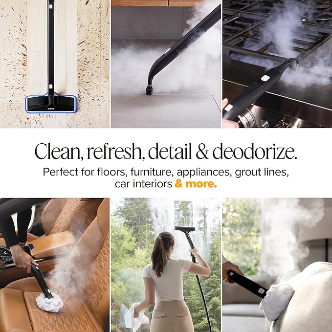 Dupray Neat Steam Cleaner with 22-Piece Accessory Kit – Versatile, Portable Steamer for Floors, Upholstery, Tiles, and More, removes 99.9% of Bacteria & Viruses* (incl. x6 Triangle Bonnets)