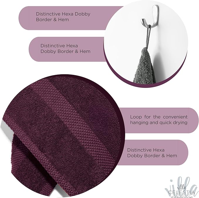 100% Cotton Bath Towel Set of 18-4 Bath Towels, 6 Hand Towels, 8 Wash Cloths, Sustainable, Soft, Highly Absorbent, Combed Cotton 18 Piece Set for Hotels, Spa, Bathroom, Dorm, Burgandy
