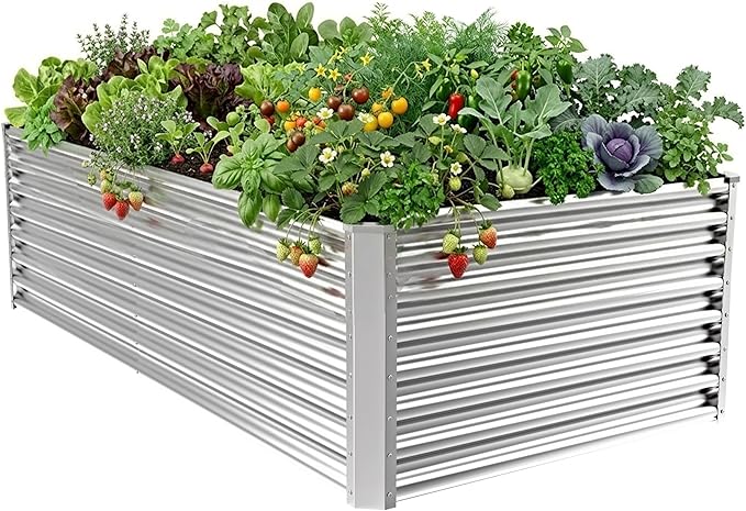 8x4x2ft Raised Garden Bed Kit, Galvanized Planter Garden Boxes Outdoor, Metal Raised Garden Beds for Vegetables,Fruits, Flower