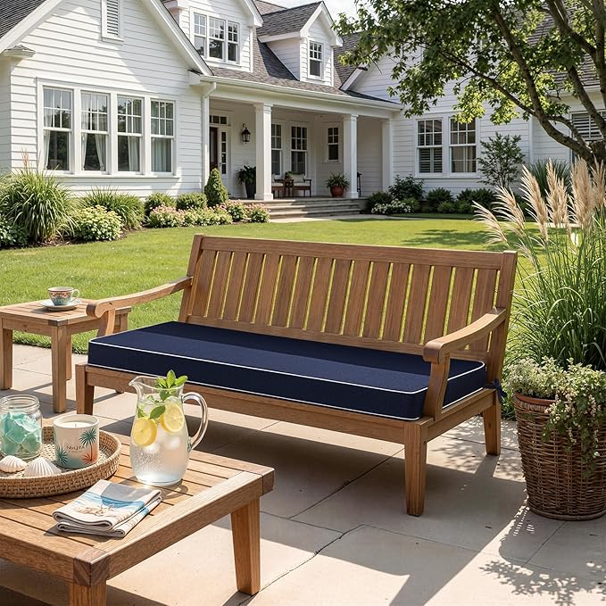 MIULEE Navy Outdoor Bench Cushion Set of 1, 48x18x3 Inch Waterproof Patio Seat Cushions for Swing and Outdoor Furniture Couch Sofa, 3 Year Color Fastness High Density Foam with Adjustable Ties