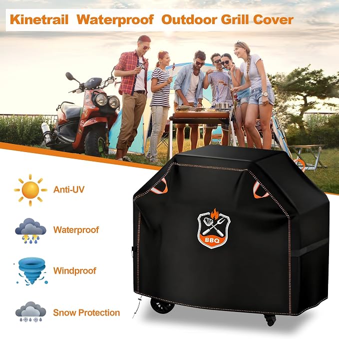 Grill Cover, Universal 65" BBQ Grill Cover for Outdoor Grill, Waterproof, Weather Resistant, Fade Resistant Gas Grill Cover with Adjustable Double Straps for Weber, Char-broil, Nexgrill, etc