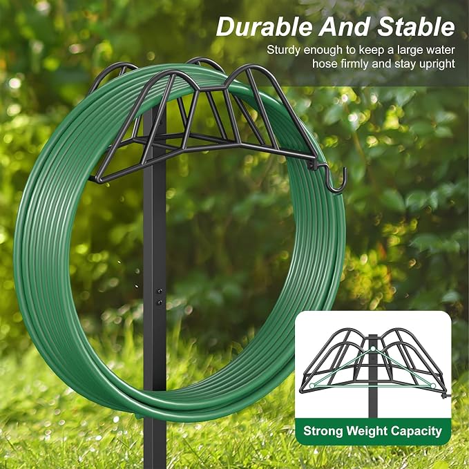 Wphold Garden Hose Holder Freestanding, Extra Thick Water Hose Stand, Heavy Duty Metal Garden Hose Storage,Garden Hose Reel, Water Hose Holders for Outside, Detachable Outdoor Hose Holder