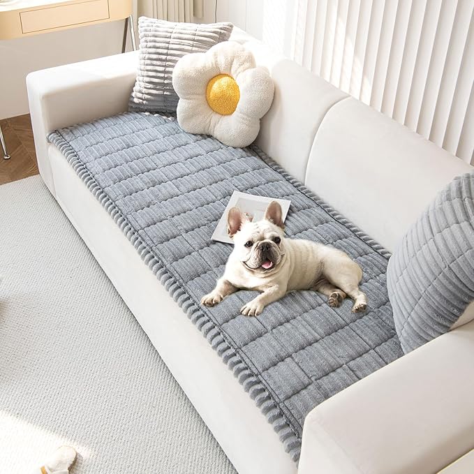 OTOB Couch Covers for Dogs Washable, Non Slip Plush Sofa Cover Kids Pet Friendly Furniture Protector, All Seasons Soft Cozy Fuzzy Sofa Slipcovers Dog Bed Mats (Gray, 31.5" x 63.0'')