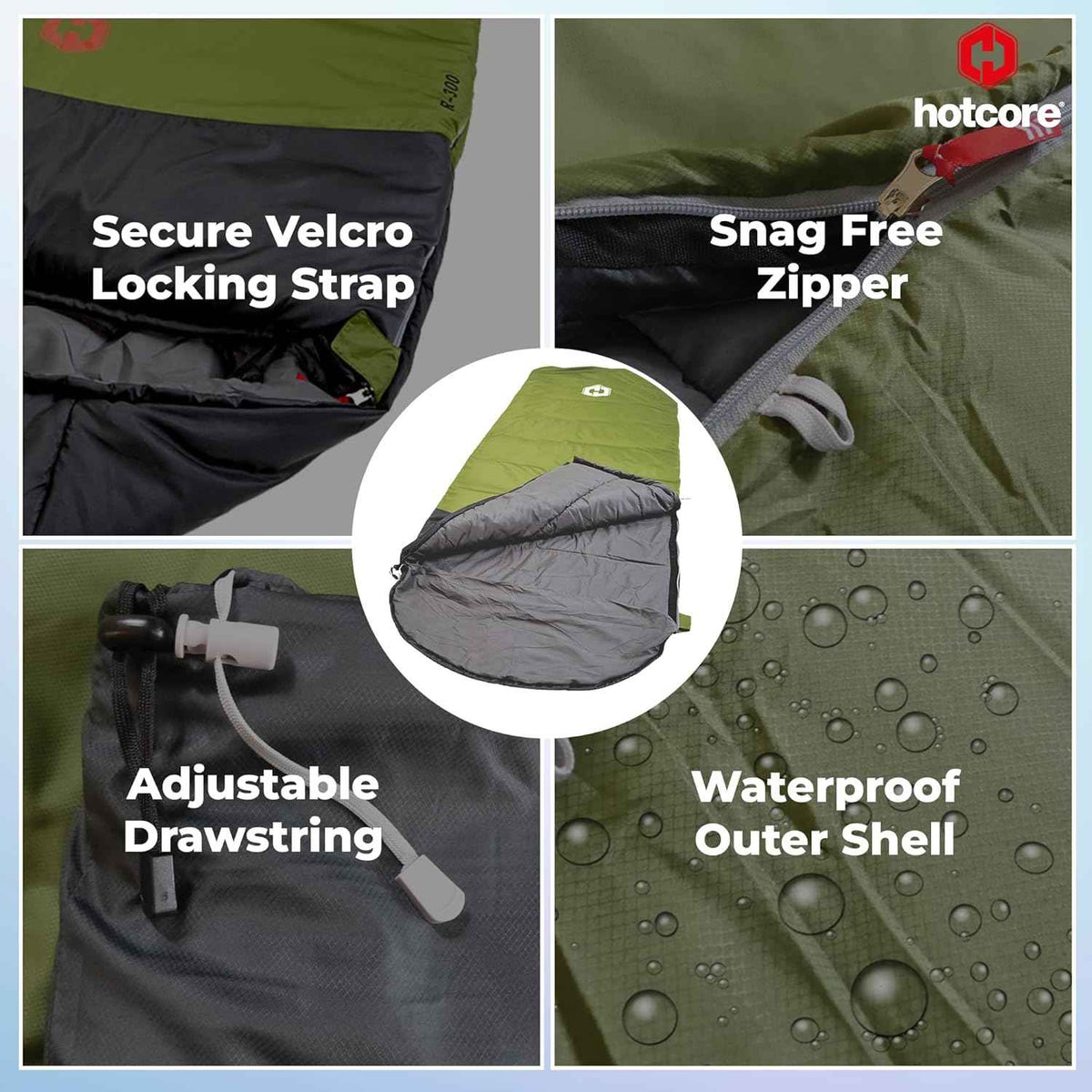 R Series Lightweight Compact Sleeping Bag - Multi-Season, 44°F to -22°F, 90” x 34”