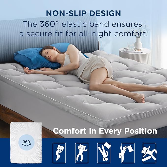 Bedsure Waterproof Mattress Topper Full - Pillow Top Full Mattress Protector with 8-21 Inches Deep Pocket, 800 GSM Extra Thick Bed Pad Fitted, Soft Bed Cover for Home, Bedroom, Hotel - Grey