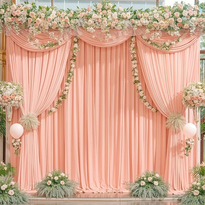 8 Panels Peach Backdrop Curtain for Parties Wedding Wrinkle Free Peach Photo Curtains Backdrop Drapes Fabric Decoration for Baby Shower Birthday Party 40ft(W) x 10ft(H)