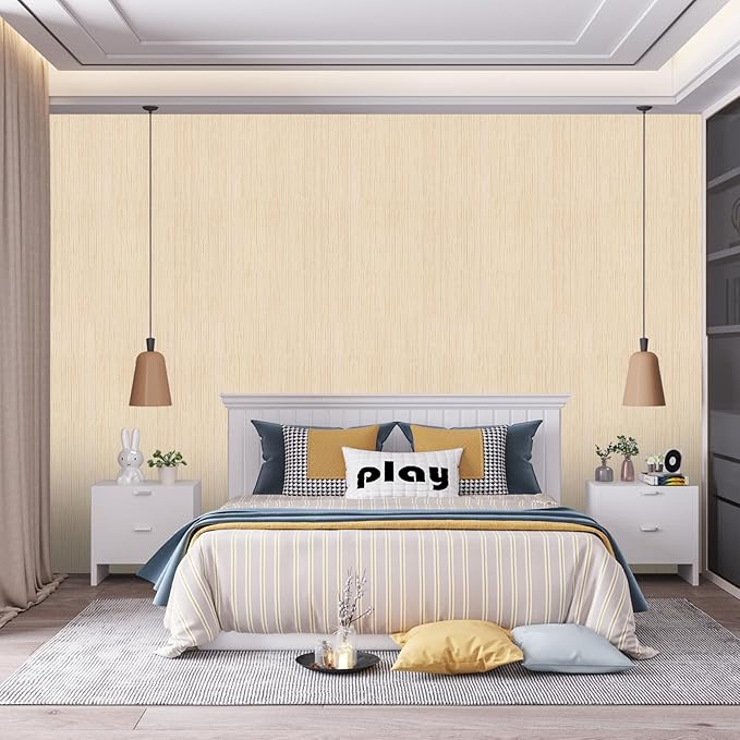 Beige Grasscloth Peel and Stick Wallpaper Texture Contact Paper A Set of 15.7"
