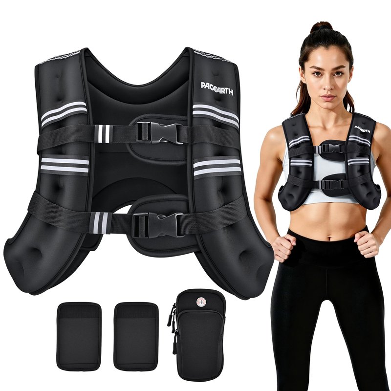 PACEARTH Weighted Vest, 6lb/12lb/16lb/20lb/25lb/30lb Weight Vest with Reflective Stripe, Body Weight Vests Adjustable for Men, Women Workout, Strength Training, Running, Walking, Jogging