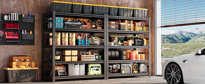 87" H Garage Shelving Unit and Storage, 5-Tier Heavy-Duty Adjustable Shelf Easy Assembly, Steel Shelves for Storage, Metal Garage Shelving for Industrial, Warehouse, Basement, Pantry, Black