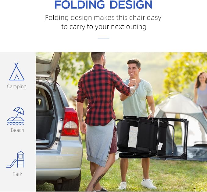 Outsunny Folding Patio Dining Chairs Set of 2, Outdoor Deck Chair with Adjustable Sling Back, Camping Chair with Removable Headrest for Garden, Backyard, Lawn, Black