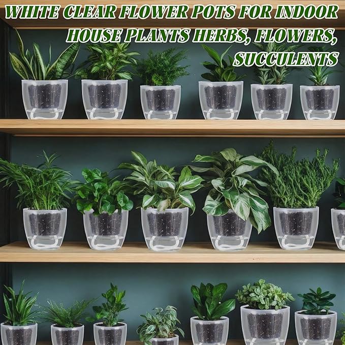 36pcs Self Watering Pots, Plastic Plant Pot with Inner Pot Self Watering Wick Planter pots for Indoor House Plants, Flowers, Succulents (3.5inch,Transparent)