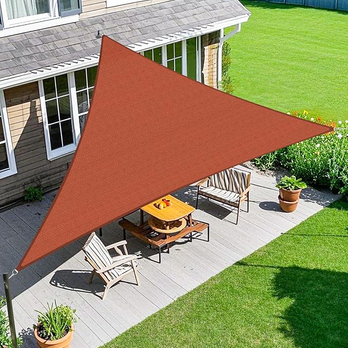 Amagenix Sun Shade Sail 14'X14'X19.8' Curved Edge Outdoor Shade Canopy Rust Red Breathable 95% UV Block Shade Cloth for Patio Garden Backyard (We Make Custom Size)