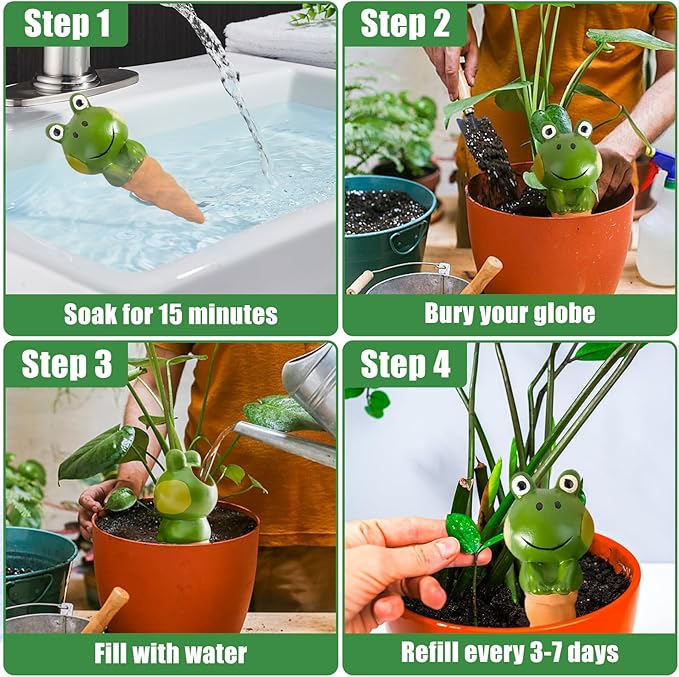 4PCS Terracotta Self Watering Spikes, Frog Shaped Self Watering Globes, Slow Release Self Watering Planter Insert, Plant Watering Globes for Indoor and Outdoor Plants