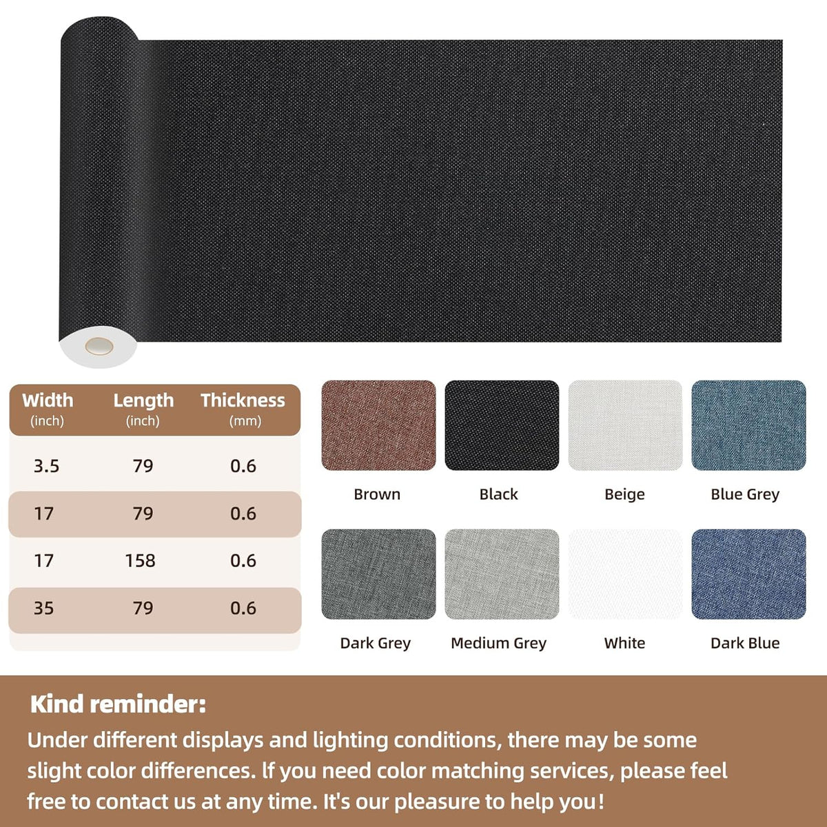Fabric Repair Patch, 17X158 Inch Fabric Large Repair Tape, Self-Adhesive Patches for Furniture, Sofa, Car Interior, Shoes, Hand Bag, Clothing (Dark Grey, 17X158 Inch)