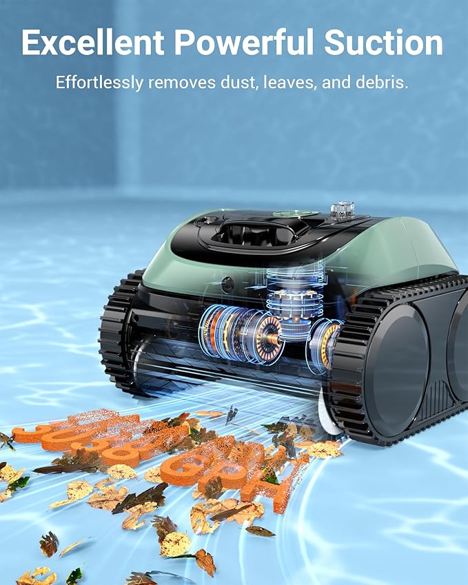 Pool Vacuum for Inground & Above Ground Pools, 4-in-1 Cordless Pool Cleaner, 150 Mins Runtime, APP Control, Triple-Motor & Smart Paths, Wall & Waterline Clean up to 1,614 Sq.ft (Black Green)