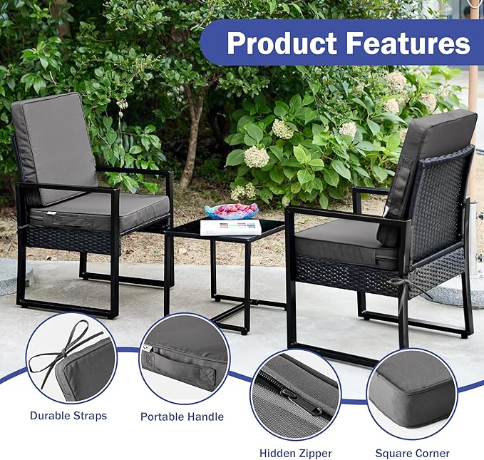 IPYNBAP Outdoor Cushions, Outdoor Chair Cushions 24x24x4 Inch, Cushions for Outdoor Furniture with Removable Cover, Waterproof & Fade Resistant Outdoor Seat Cushions for Patio, Lawn, Dark Grey