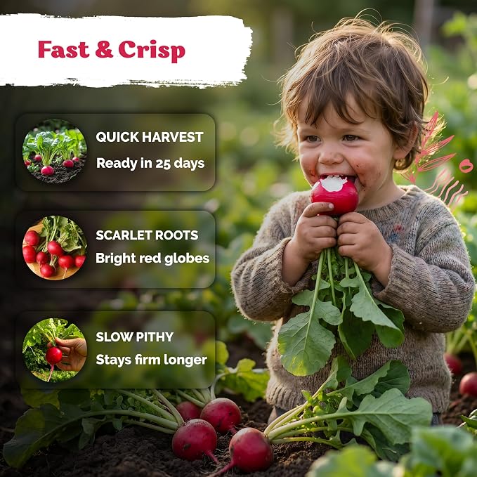 KVITER 550 Champion Radish Seeds (Raphanus Sativus) - Red Radish, Crisp Firm Roots, Non-GMO, Fast Growing, Heirloom Seed Packets- Ideal Vegetable Seeds for Home Garden, Containers, Outdoor Beds