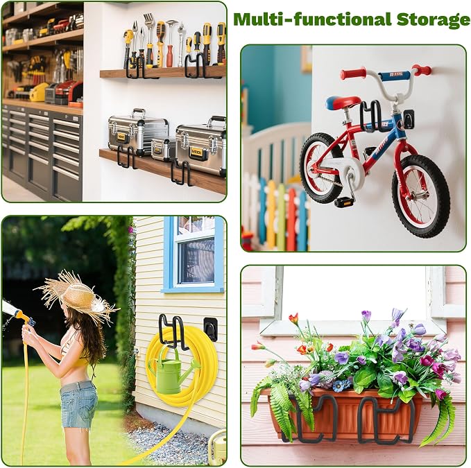 Garden Hose Holder Wall Mount Water Hose Holders for Outside | Metal Hose Hanger with Hook Heavy Duty Garden Hose Reel for Outside Yard Lawn Storage