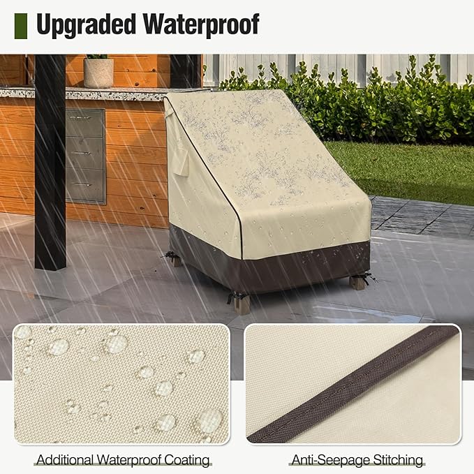 MR. COVER Patio Chair Cover Waterproof, UV Resistant Outdoor Lawn Patio Furniture Protective Cover, Heavy Duty Oxford Cloth Windproof Garden Lounge Deep Seat Cover Fits up to 33"W x 40"D x 35"H