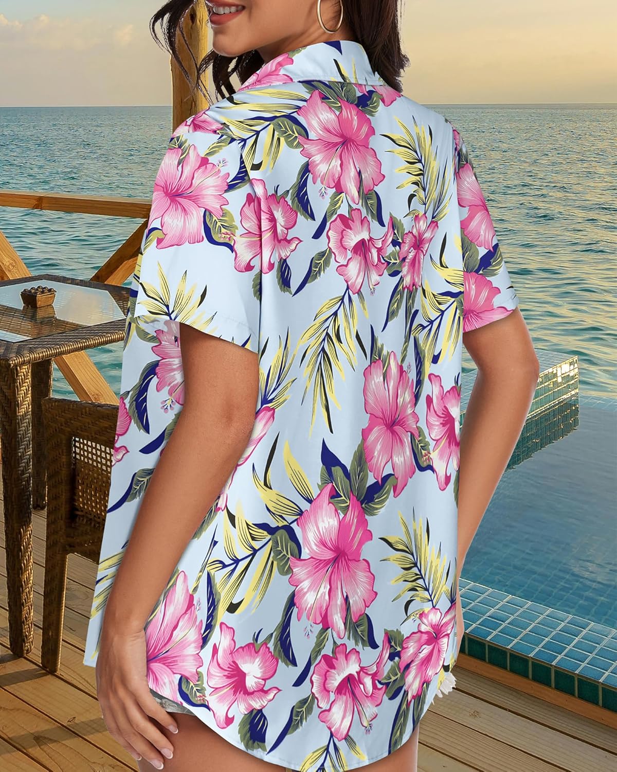 Skiennix Women’s Hawaiian Shirt - Cool Summer Button Down Blouse | Short Sleeve V-Neck Top