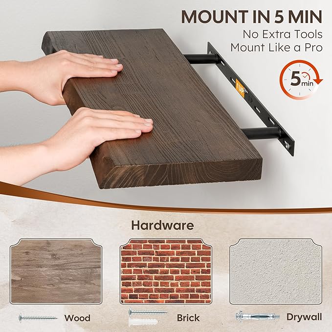 Floating Shelves Set of 2, Solid Elm Wood Wall Shelves 32 Inch