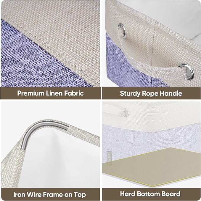 BALEINE 3 Pack Fabric Storage Bins for Shelves, Linen Storage Baskets for Organizing, Decorative Closet Bins for Clothes, Home (Lavender, 15''x11''x9.5'')