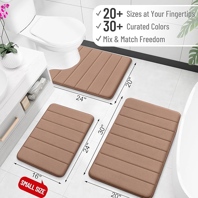 OLANLY Memory Foam Bath Mat 40x32, Super Soft Absorbent Bathroom Rugs, Quick Dry, Machine Washable Shower Floor Rugs, Bathmat Carpet, Bathroom Home Decor Accessories, Mocha