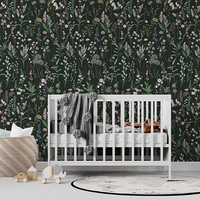 JiffDiff Floral Wallpaper Peel and Stick Farm Floral 1181" x 17.32" Wildwood