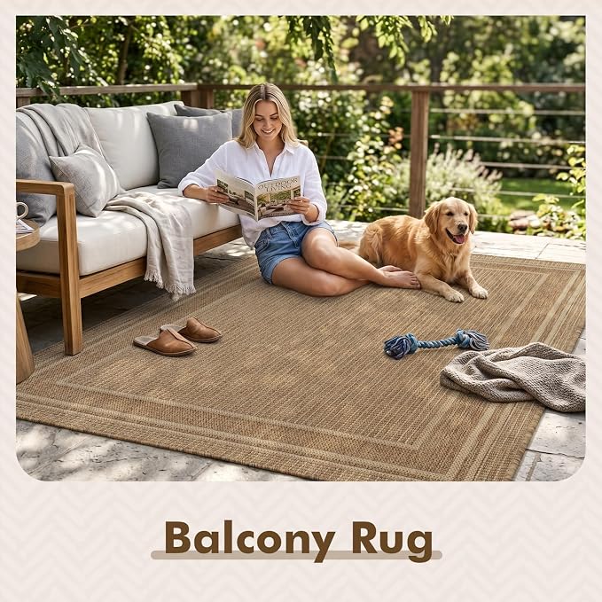 MontVoo-Outdoor Rug-Patio Rug 4x6 ft Polypropylene Indoor Outdoor Rugs Outdoor Carpet for Patio Deck Balcony Porch, Textured Weave, Durable for High Traffic, Fade-Resistant, Modern Neutral Brown