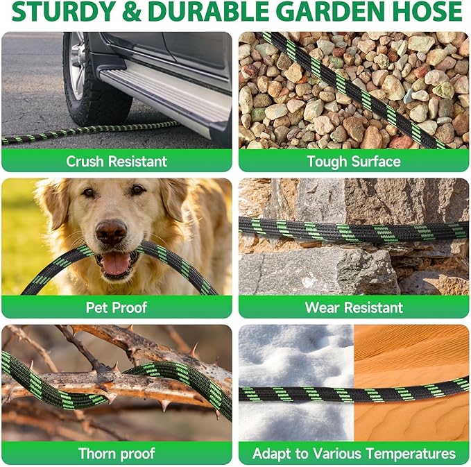 Garden Hose 100 ft Water Hose Flexible Non-Expandable Outdoor Heavy Duty Lightweight Leakproof Kink-free flex Watering Hose Pipe for 3/4 inch Fitting Yard Lawn Outside Car Wash