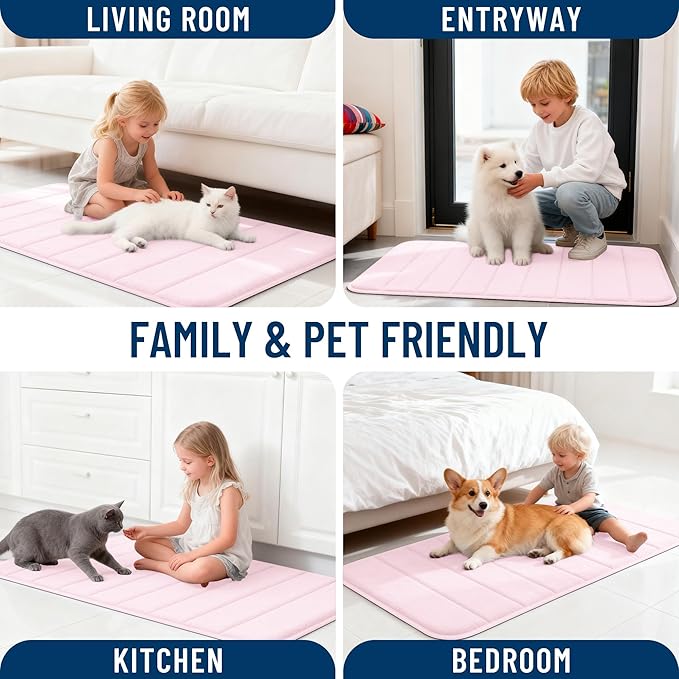 OLANLY Memory Foam Long Bathroom Rugs Runner 59x20, Super Soft Absorbent Bath Mat, Quick Dry, Machine Washable Shower Floor Rugs, Bathmat Carpet, Bathroom Home Decor Accessories, Pink