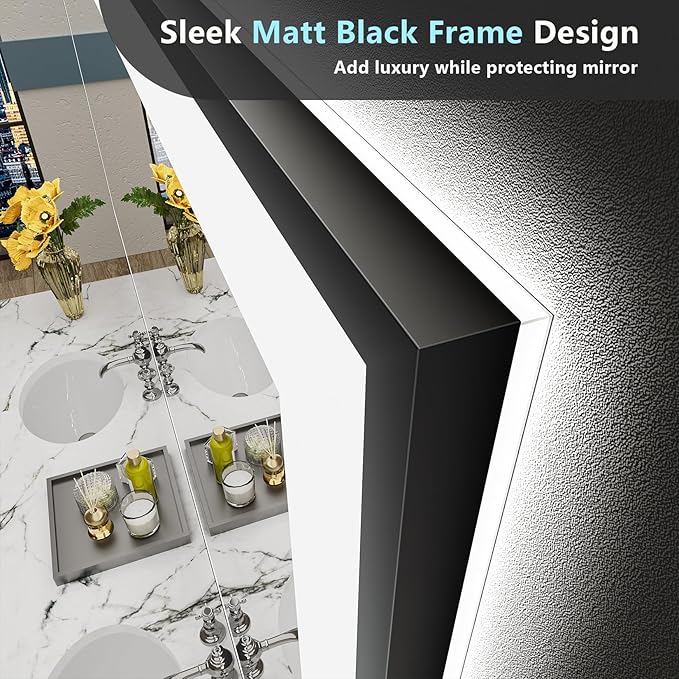 48x40 Black Framed LED Bathroom Mirror