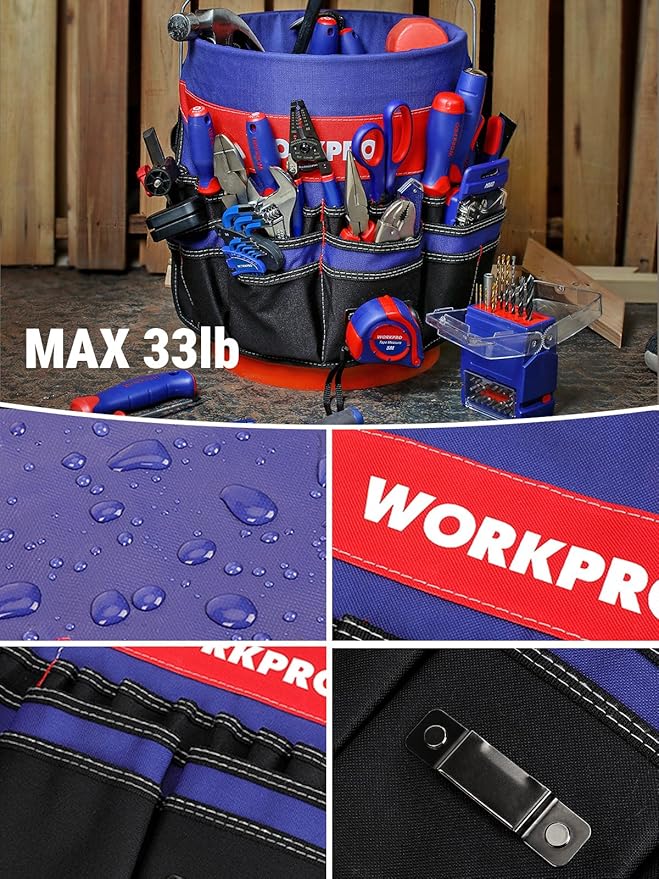 WORKPRO Bucket Tool Organizer with 51 Pockets Fits to 3.5-5 Gallon Bucket (Tools Excluded)