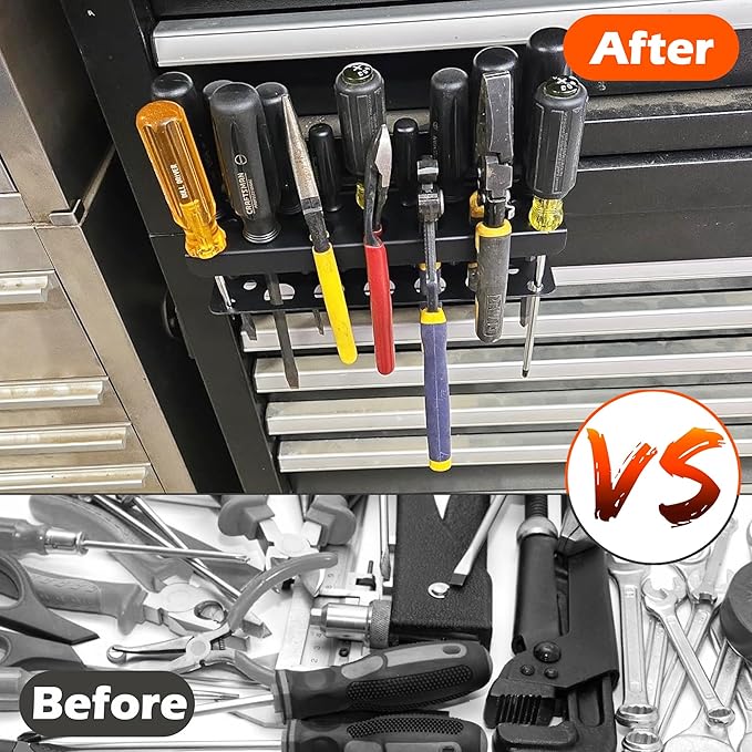 ULIBERMAGNET Magnetic Screwdriver Holder Rack,Heavy Duty Magnetic Pliers Holder,Tools Organizer Rack for Screwdriver, Plier, Shears,Magnetic Mount Tools Rack for Garage,Tool Cart,Pegboards,Workbench