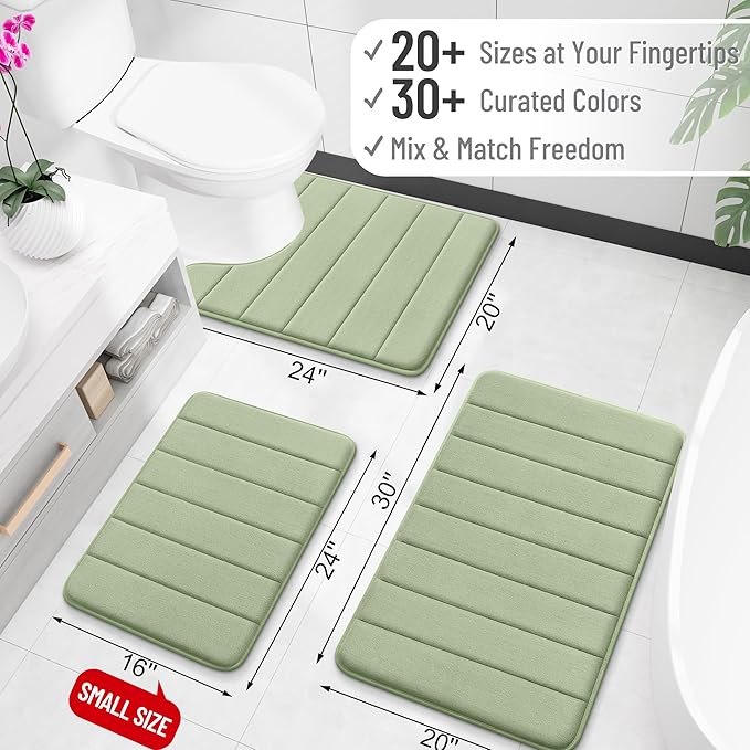 OLANLY Memory Foam Bath Mat 70x46, Super Soft Absorbent Bathroom Rugs, Quick Dry, Machine Washable Shower Floor Rugs, Bathmat Carpet, Bathroom Home Decor Accessories, Sage Green