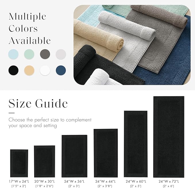 Madison Park Splendor Reversible 100% Cotton Tufted Bathroom Rug-3000 GSM Hotel Quality Luxurious Plush Medium Pile Bath Mat Absorbent, Quick Dry, Shower Room Décor, 20x30 Black