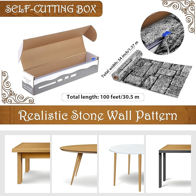 Kochorie 100 Ft x 54 Inch Stone Wall Tablecloth Roll