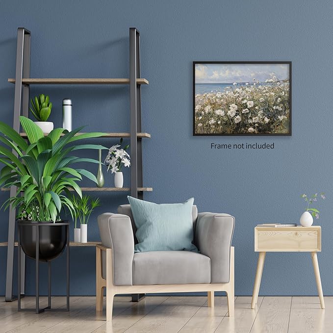rumlud Coastal Wildflower Poster French Spring Flower Landscape Wall Art Nature