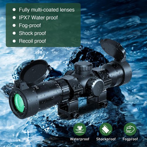 Qande 1.5-5x32 Crossbow Scope 250-450 FPS Red Green Illuminated 20-100 Yards Etched Glass Ballistic Reticle Compact Crossbow Scope for Hunting with 20mm Scope Rings (1.5-5x32)