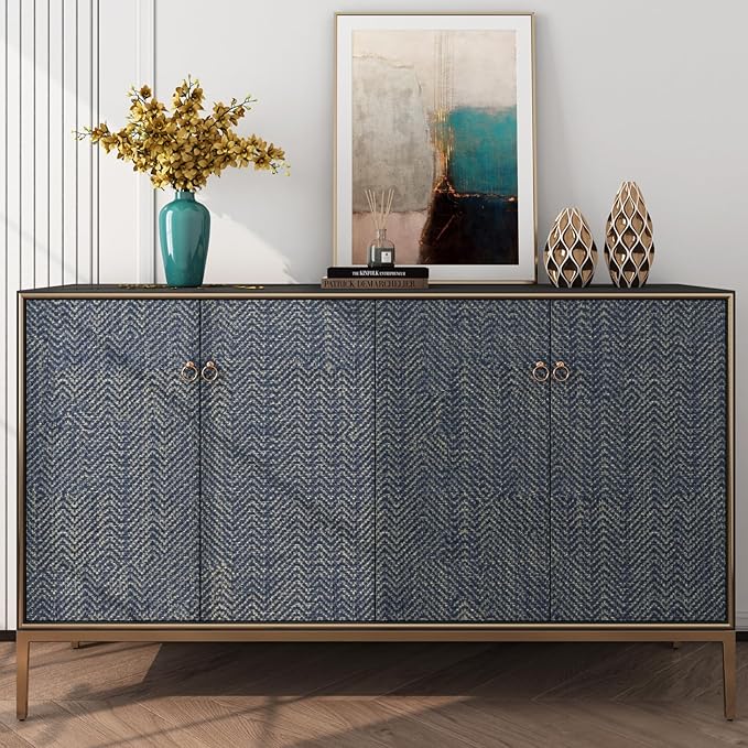 FunStick 24"x394" Removable Gold Dark Blue Textured Wallpaper Peel and Stick