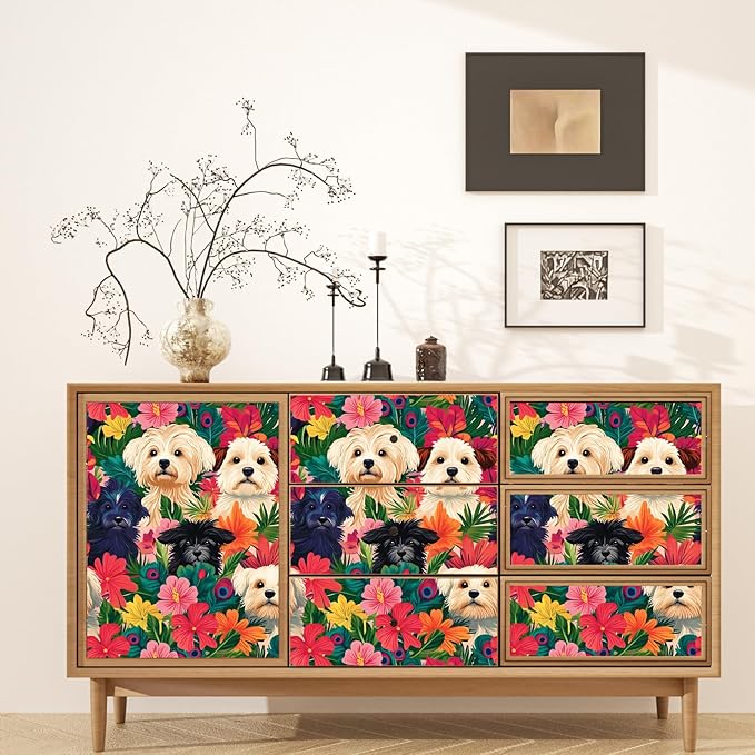 BOKEBEVE Colorful Wallpaper Peel and Stick Dogs Contact Paper Vibrant Bright