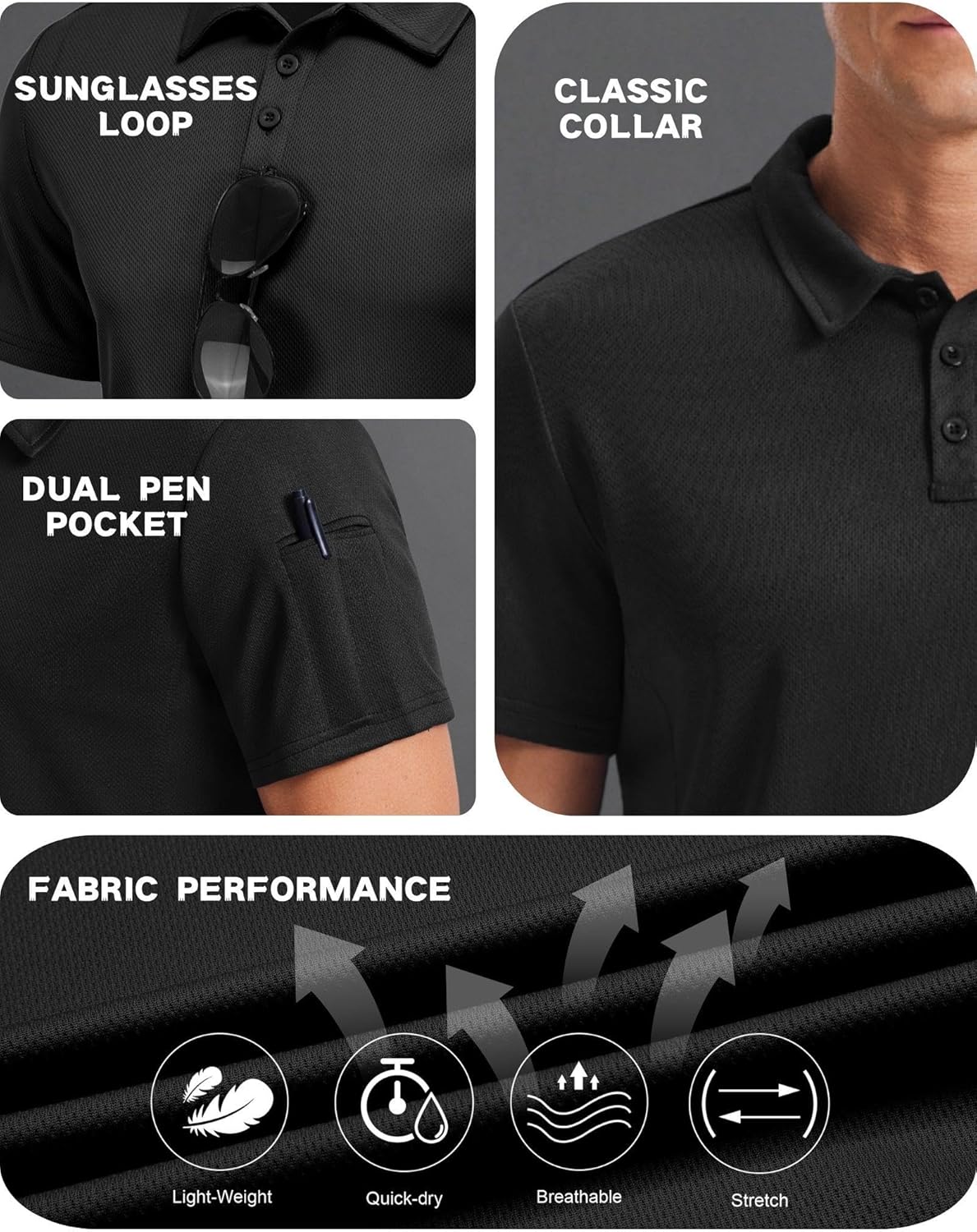 PINSPARK Golf Polo Shirt - Quick Dry Performance Casual Short Sleeve Collared Athletic Wear