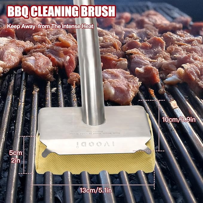 Steam Grill Brush-Grill Brush Bristle Free,Reinforced Grill Cleaner Scraper,Heat-Resistant Aramid Fiber Twill Pads,Replaceable Head Barbecue Grill Cleaner Brush,Grill Brush for Outdoor