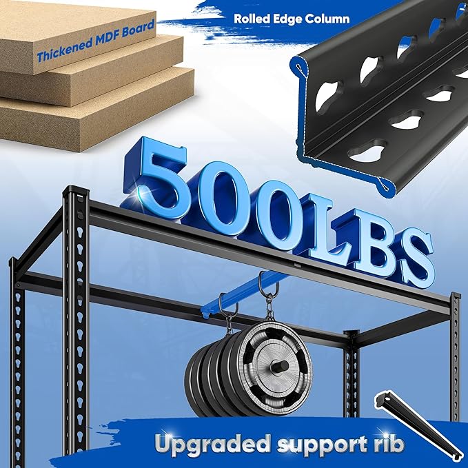 40" W Garage Shelving, 4 Tier Storage Shelves Load 2000 lbs, Adjustable Garage Shelves, Metal Shelving Unit for Warehouse, Basement, Pantry, 40" Wx 16" D x 60" H, Black