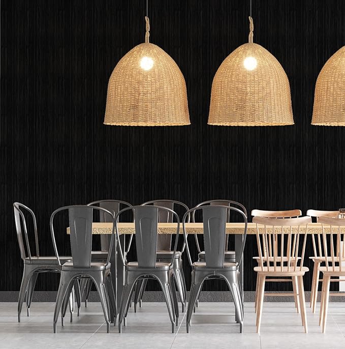 Black Grasscloth Peel and Stick Wallpaper A Set of 23.6" X 480" Self-Adhesive