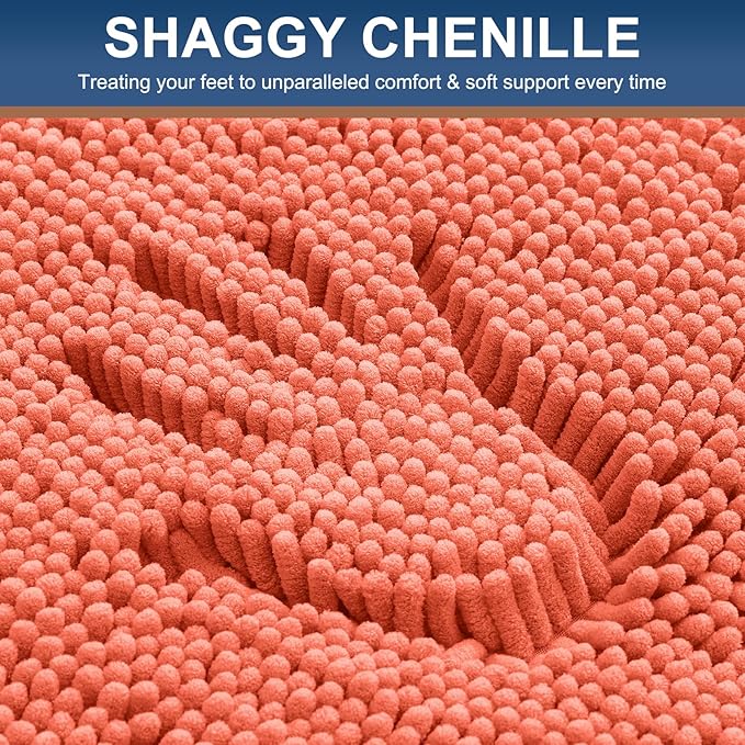 Smiry Luxury Chenille Toilet Rugs U-Shaped 24x20, Soft Absorbent Non-Slip Contour Bathroom Rugs for Toilet, Machine Washable Contoured Bath Mats, Coral