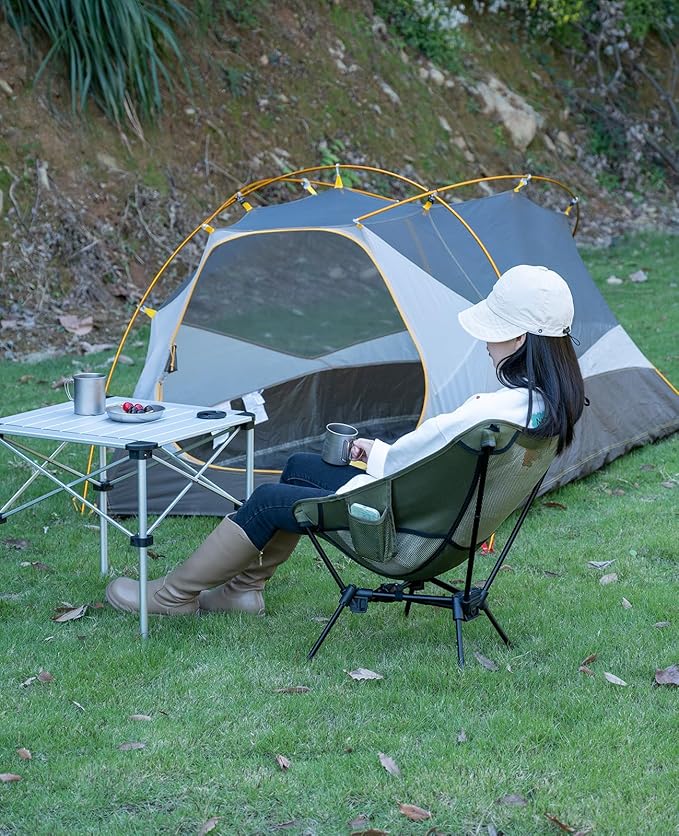 iClimb Ultralight Compact Camping Folding Beach Chair with Anti-Sinking Large Feet and Back Support Webbing (Black - Triangular Frame - 2PC)
